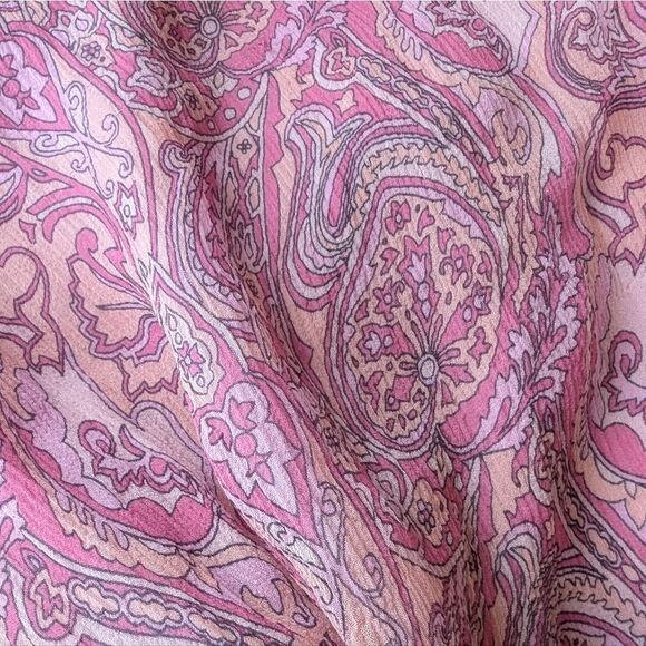 Sioni 💯 Silk Pink BLUSH Paisley Dainty LINED Blouse with Ruched Details XL - Picture 8 of 8
